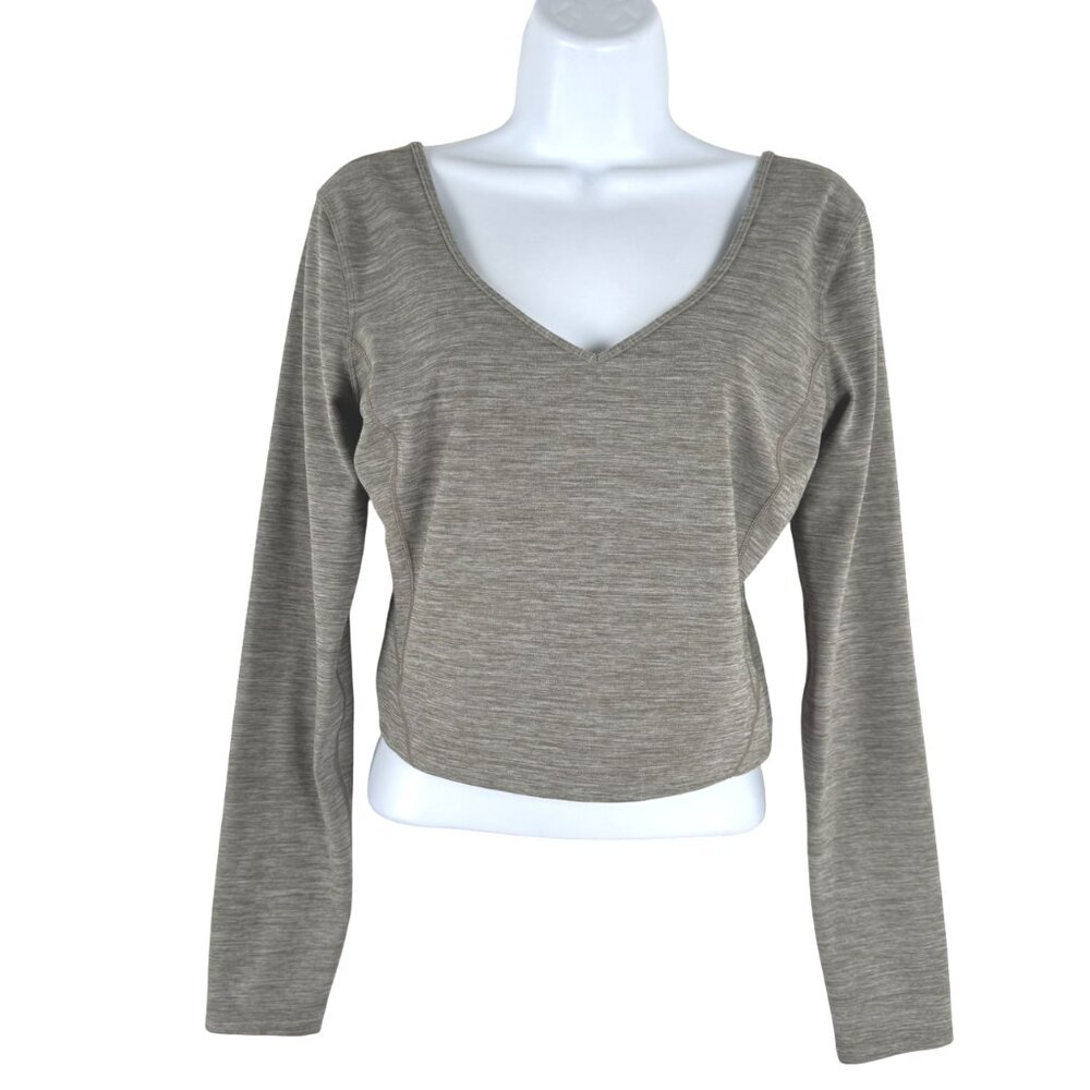 lululemon athletica Heathered Taupe Long Sleeve Crop Top